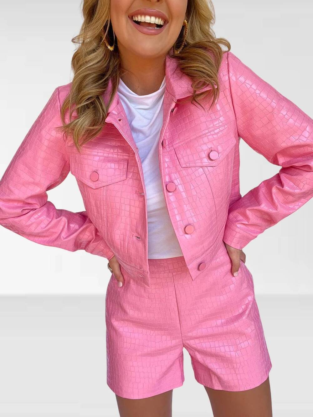 NEW PINCH faux croc jacket in pink